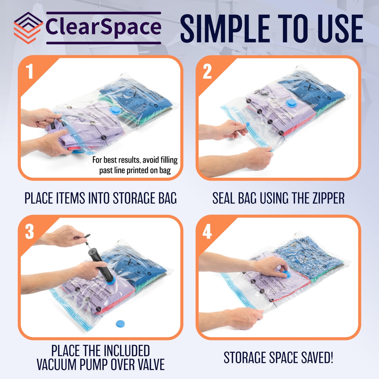 Vacuum Seal Bags for Clothing Travel, 10 Large - Space Saver Vacuum Storage Bags, Blanket & Clothes Storage Bags Vacuum Sealed – Hand Pump Included, Bolsas Para Guardar Ropa Al Vacío