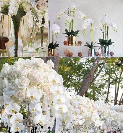FagusHome 32" Artificial Phalaenopsis Flowers, 6 Pcs with 4 Bundles Leaves for Home Décor