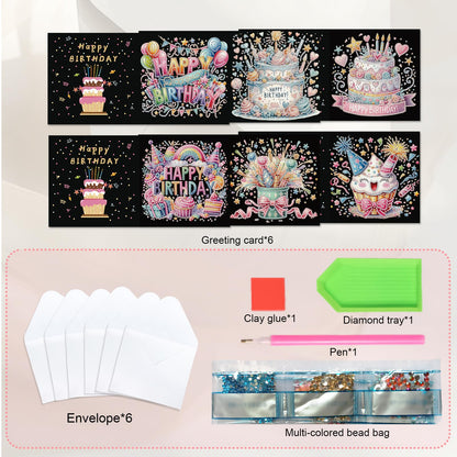 JISHSHAY 6 PCS Cake Diamond Painting Greeting Cards Happy Birthday Diamond Art Birthday Cards with Envelopes Gem Art Gem Painting Mosaic Kits for Adults for Thanksgiving Anniversary Valentine