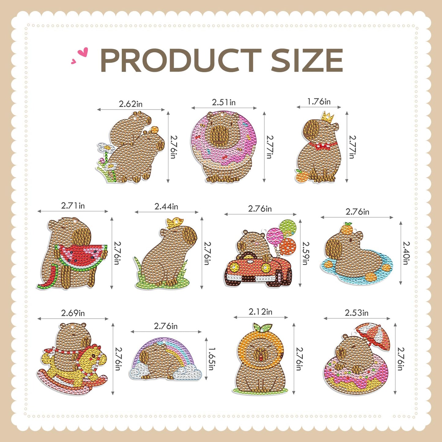 Sitsink Capybara Diamond Art Keychains - 12 Pcs DIY Fantastic Capybara Animal Diamond Painting Keychains Kit for Adult Gem Art Crafts Kit for Women Craft Beginner Gift