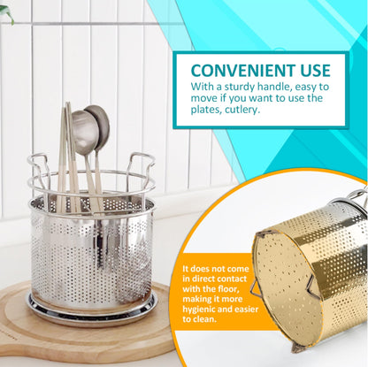 Stainless Steel Silverware Drying Basket for Dish Rack, 4-Compartment Utensil Holder with Drain Board, Countertop Cutlery Caddy for Kitchen Sink & Dishwasher