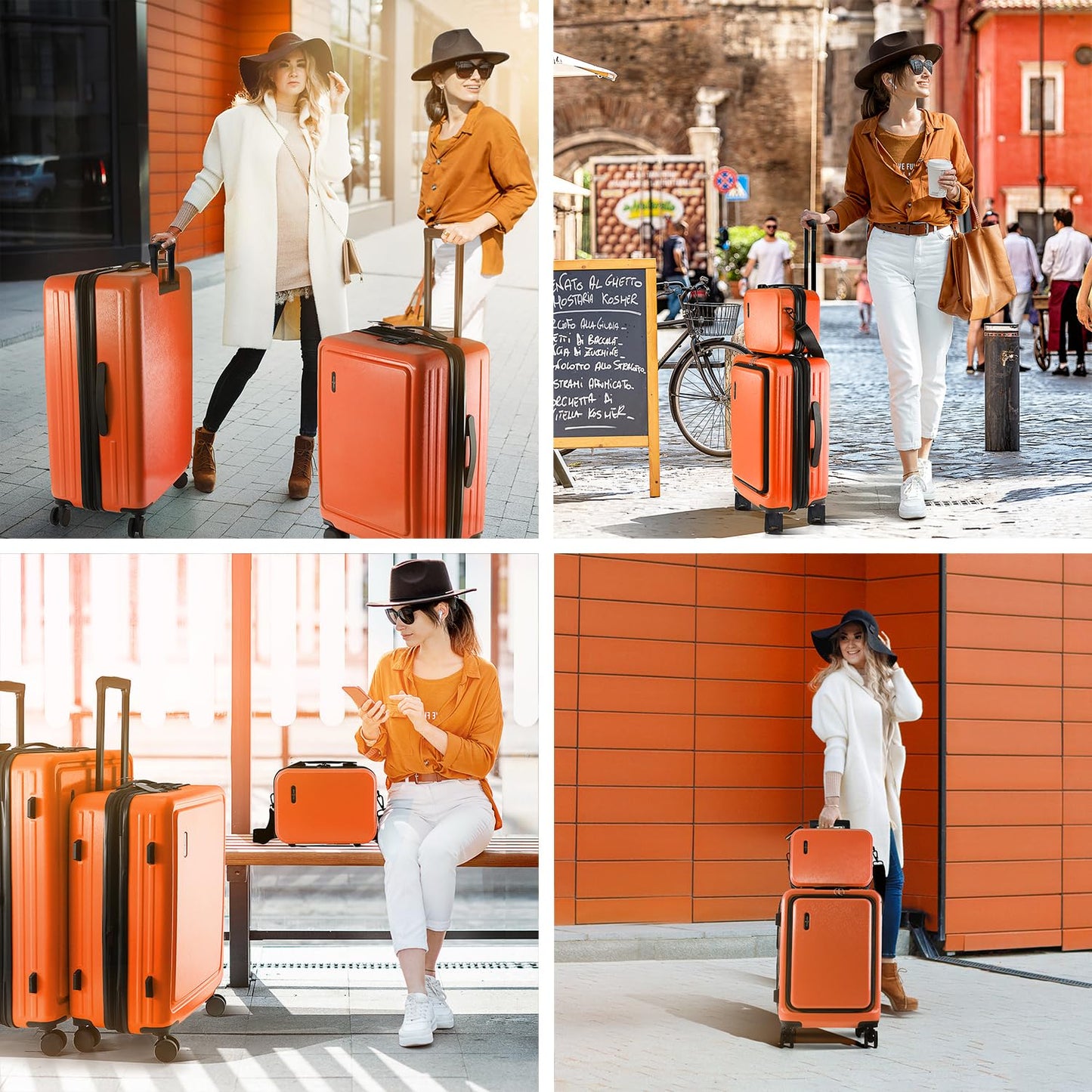 TRAVELARIM Orange Hardshell Luggage Sets 4 Piece, Durable Suitcase Set, Travel Luggage Set with Integrated TSA Lock, 360° Spinner Wheels, Expandable Medium and Large Checked Suitcase, 20/24/28 Inch
