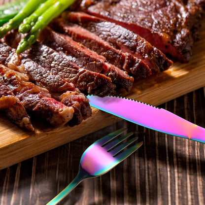 VANDBAO Portable Camping Utensils Set - Reusable Stainless Steel Cutlery with Case, Extra Steak Knife & Boba Straw