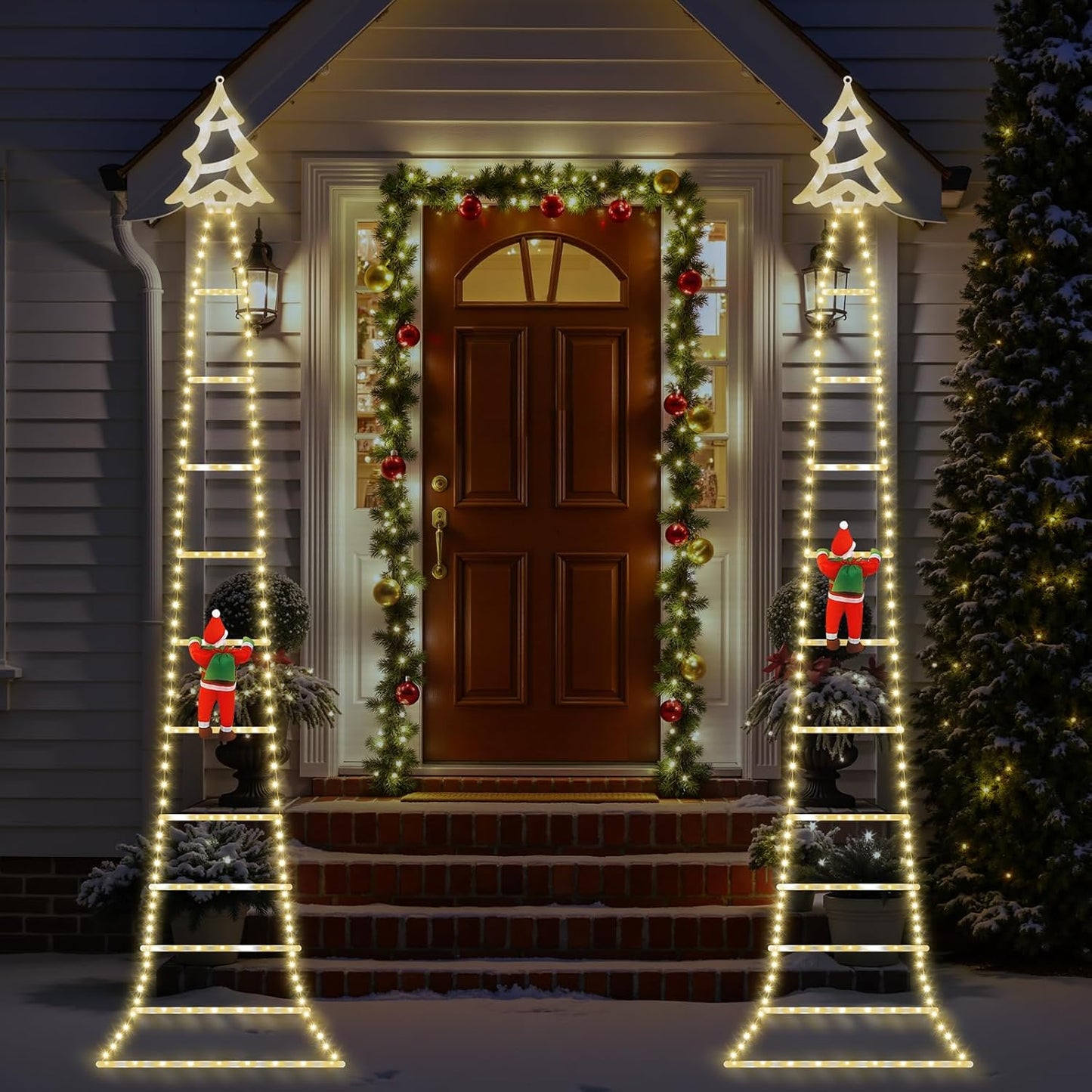 248 8 6H Christmas Ladder Lights with Santa Claus, LED Rope Ladder Light, Lighting Modes & Timer, Waterproof Xmas