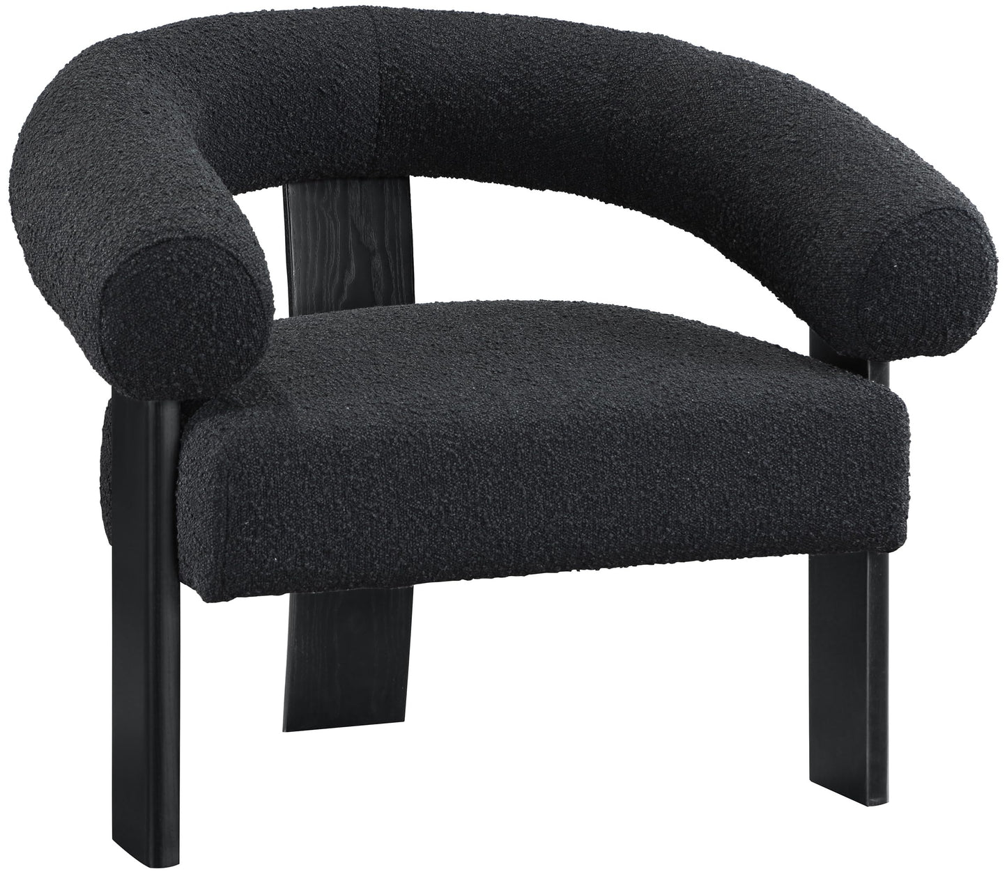 Meridian Furniture 497Black Winston Collection Mid-Century Modern Upholstered Accent Chair with Rich Boucle Fabric, Solid Wood Finished Legs, 35.5" W x 29" D x 30" H