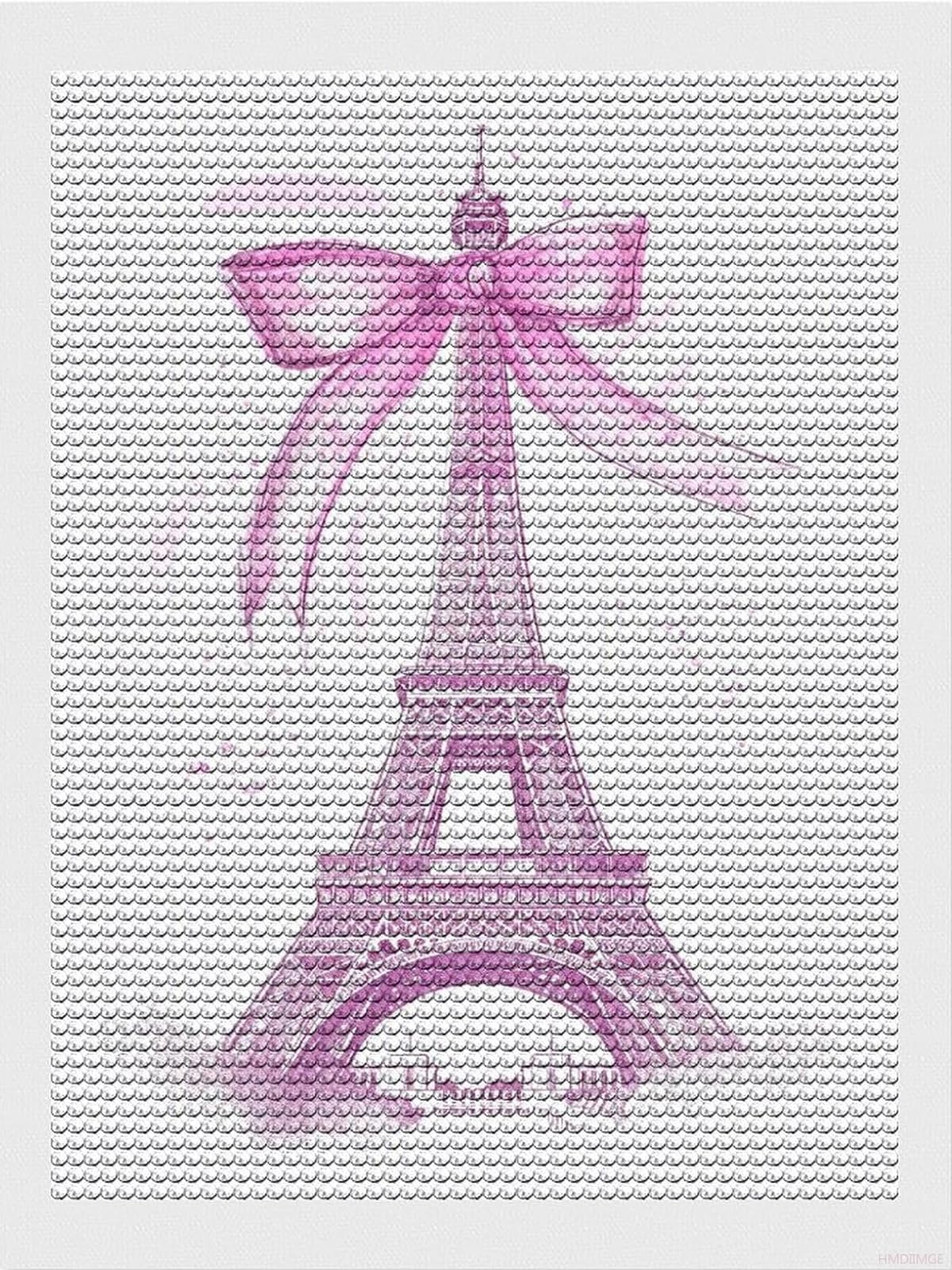 HMDIIMGE Pink Bow Bow at The Eiffel Tower Diamond Painting Art Kit for Adults DIY Diamond Art Painting for Beginners Full Drill Round Gem Art Painting for Crafts Home Wall Decor 12x16 Inch