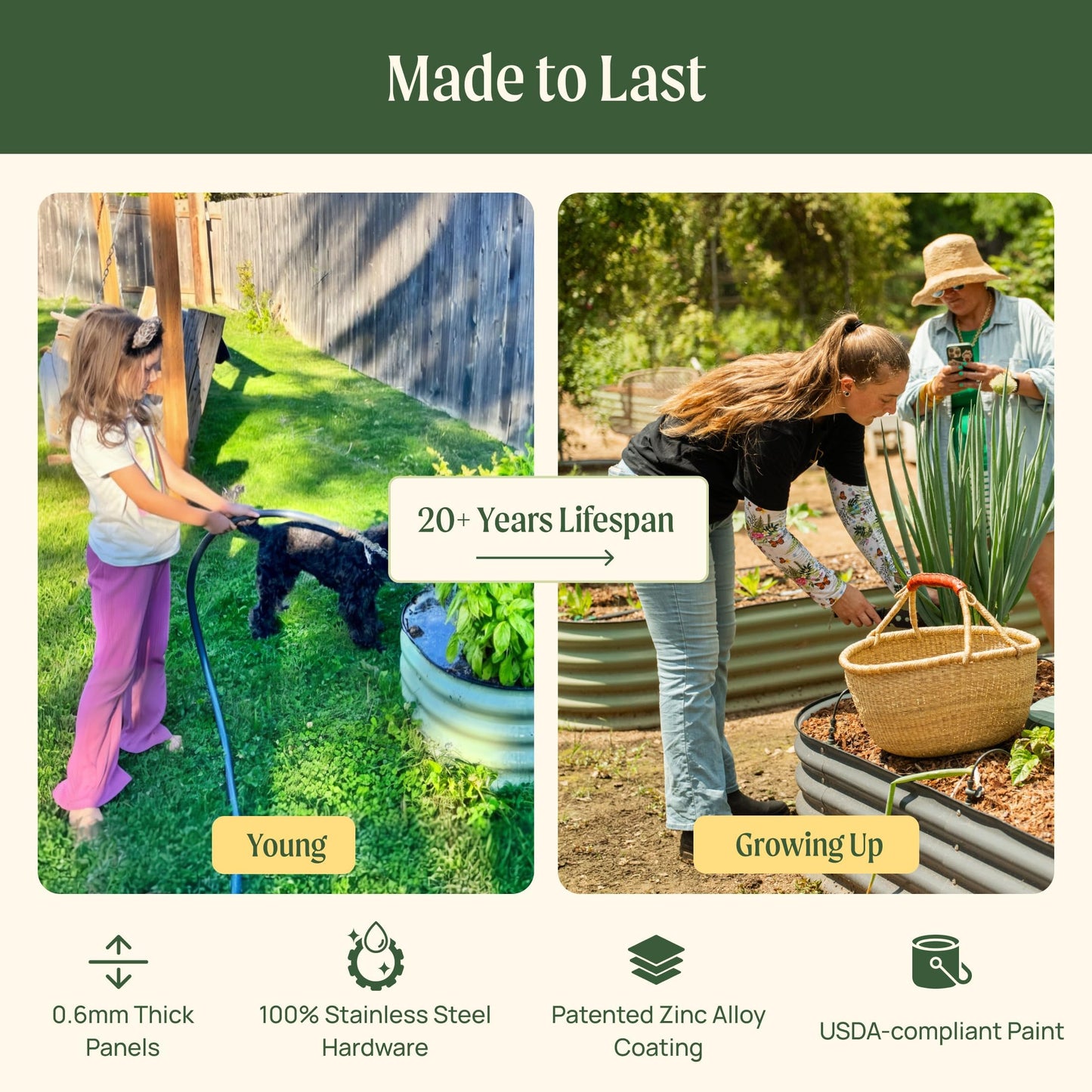 Vego garden 17" Tall 2' x 12' Giant Modular Metal Raised Garden Bed Kit, Large Metal Planter Box for Vegetables, Flowers, Herbs, Pearl White