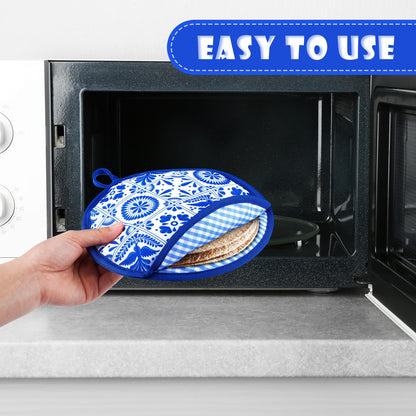 Honeydak 2 Pcs Tortilla Warmer Pouch, Mexican De Barro Talavera Pattern Microwavable Insulated Cloth Pouch for Tortillas, Tacos, Naan, and Pizza Rolls(Blue Talavera,8 Inch)