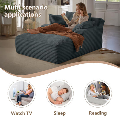 49.2"W Oversized Chaise Lounge Chair Indoor,Comfy Boneless Reading Chair with 3 Pillows, Luxurious Corduroy Fabric Single Cloud Sofa Chair for Living Room & Bedroom,No Assembly Required,Dark Grey