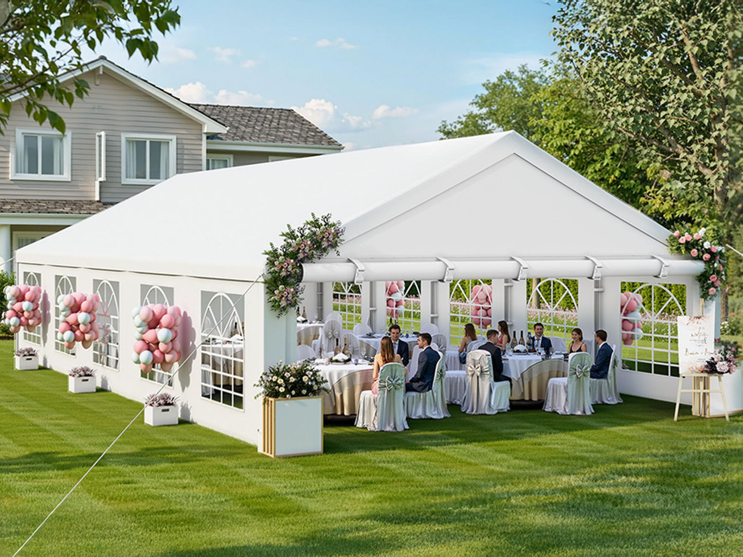 DWVO 20x33 ft Outdoor Heavy Duty Party Tent Wedding Event Shelters Upgraded Galvanized Canopy with Large White Roof, Removable Sidewalls