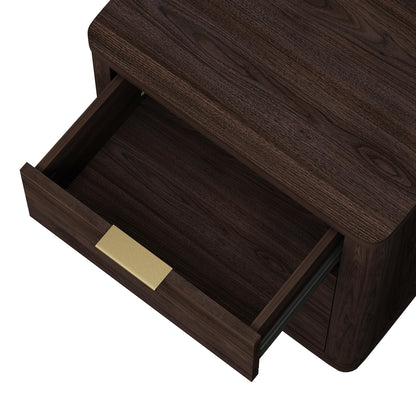 Manhattan Comfort Evelyn Set of 2 Nightstands with Full Extension Drawers, Minimalist Bedside Table with Rounded Corners and Raised Base, Modern Night Stand for Bedroom, or Living Room in Brown