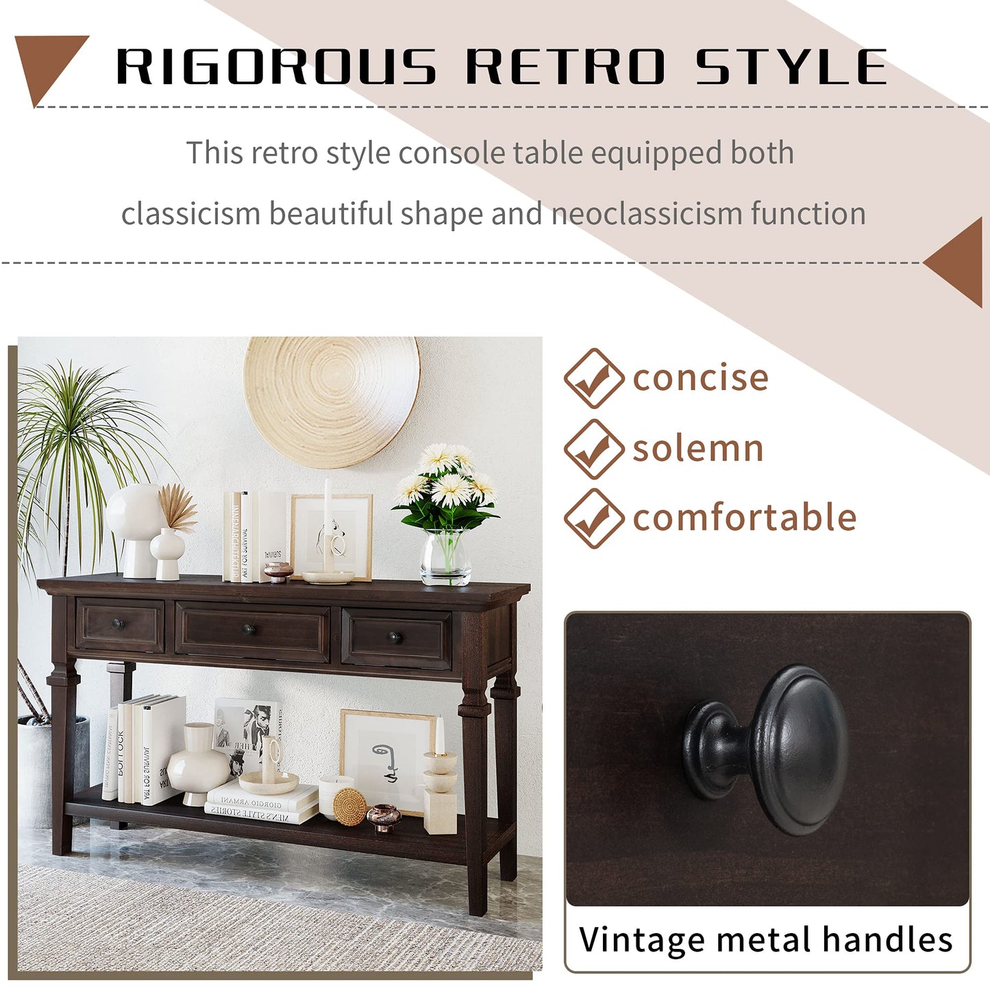 Merax Wood Farmhouse Entry Way Hallway Console Table with Drawers and Bottom Shelf Narrow Long Sideboard for Living Room Bedroom Espresso