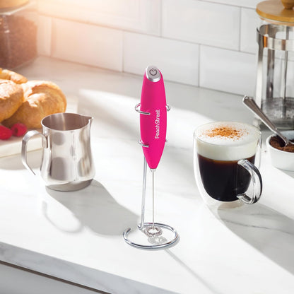 Powerful Handheld Milk Frother, Mini Battery Operated Stainless Steel Drink Mixer with Frother Stand for Coffee,