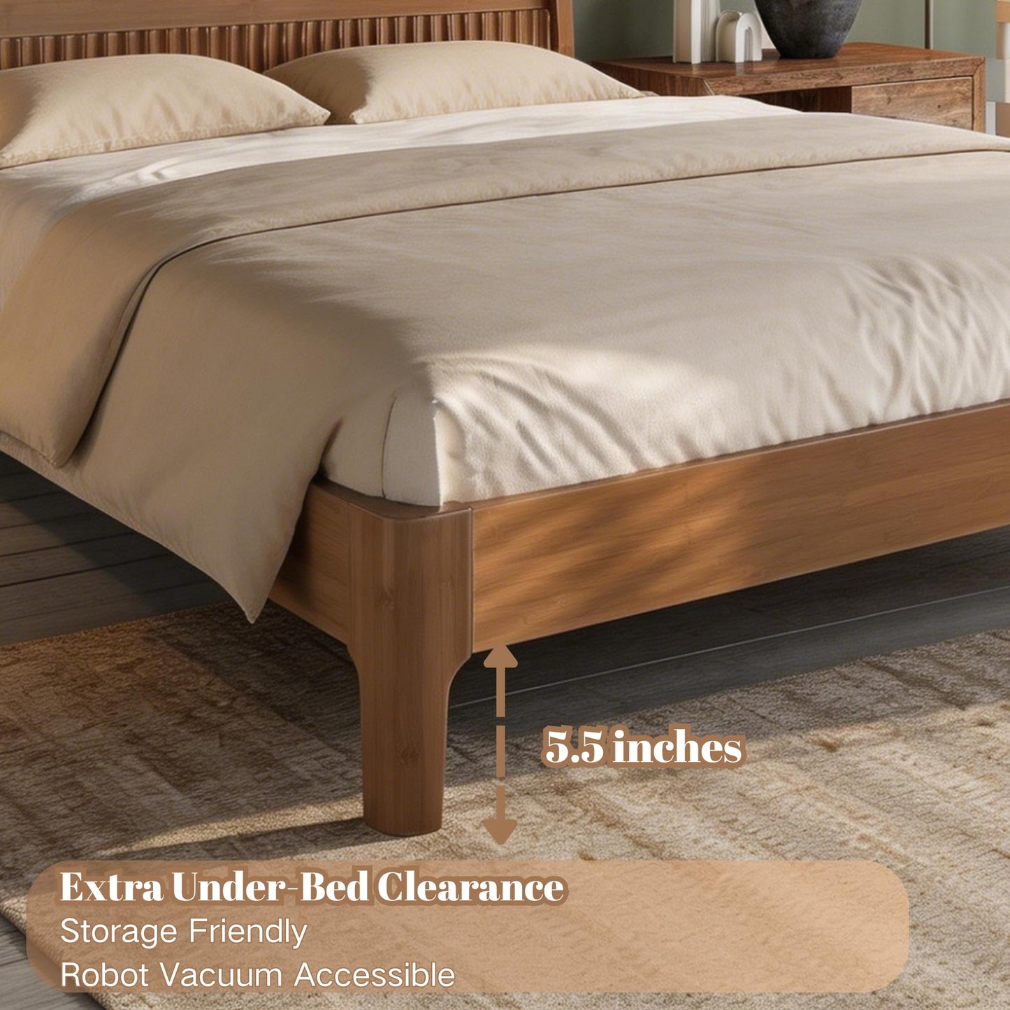 Full Size Platform Bed with Bamboo-made Structure, Mid-century Style Bedframe with Chic Design Headboard, Sustainable Bed Frame Full for Bedroom, No Box Spring Needed & Easy Assembly, Warm Brown