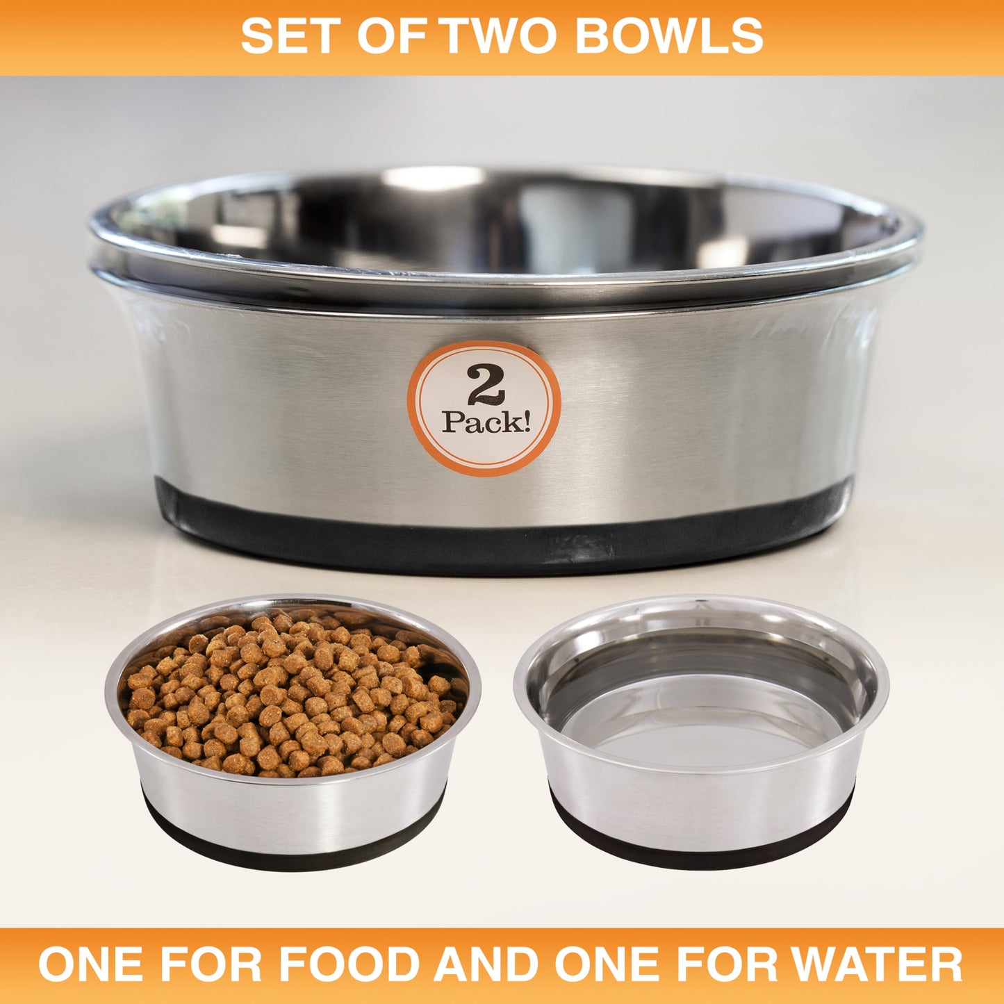 Neater Pet Brands Stainless Steel Dog Bowls with Non-Slip Rubber Bottom – 2 Cup (16 oz), Black - Set of 2 Heavy Duty Metal Dog Bowls, Dishwasher Safe, Food or Water Bowl, Ideal for Small Dogs & Cats