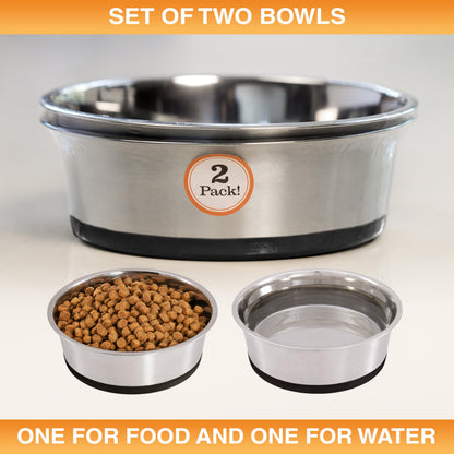 Neater Pet Brands Stainless Steel Dog Bowls with Non-Slip Rubber Bottom – 2 Cup (16 oz), Black - Set of 2 Heavy Duty Metal Dog Bowls, Dishwasher Safe, Food or Water Bowl, Ideal for Small Dogs & Cats