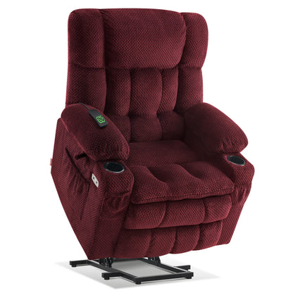 MCombo Dual Motor Power Lift Recliner Chair with Massage and Heat for Elderly People, Infinite Position, USB Ports, Cup Holders, Fabric 7890 (Medium, Burgundy)