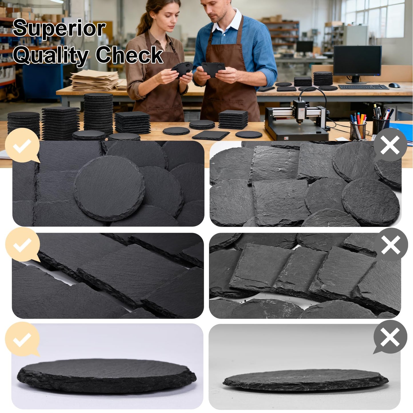 48 PCS Slate Coasters Bulk, MAPRIAL Laser Engraving Blanks Material for Engraver, 4 Inch 24 PCS Natural Square, 24 PCS Round Black Stone Coasters for Drinks, Gifts, Wedding Party, Decor, Christmas
