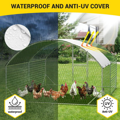 Large Metal Chicken Coop, Chicken Runs for Yard with Cover, Large Chicken Run with Double Door and Upgrade Tri-Supporting, Walk in Chicken Coop for Outdoor Farm Yard (9.8'L x 13.1'W x 6.6'H)