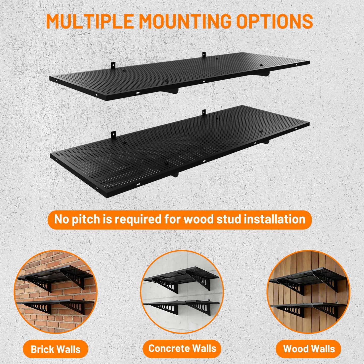 Cuguords 4-Pack 2x3ft Wall Storage Shelves, 1000 Lbs Garage Wall Shelf, Heavy Duty Floating Tool Rack With Complete Install Kit, Black