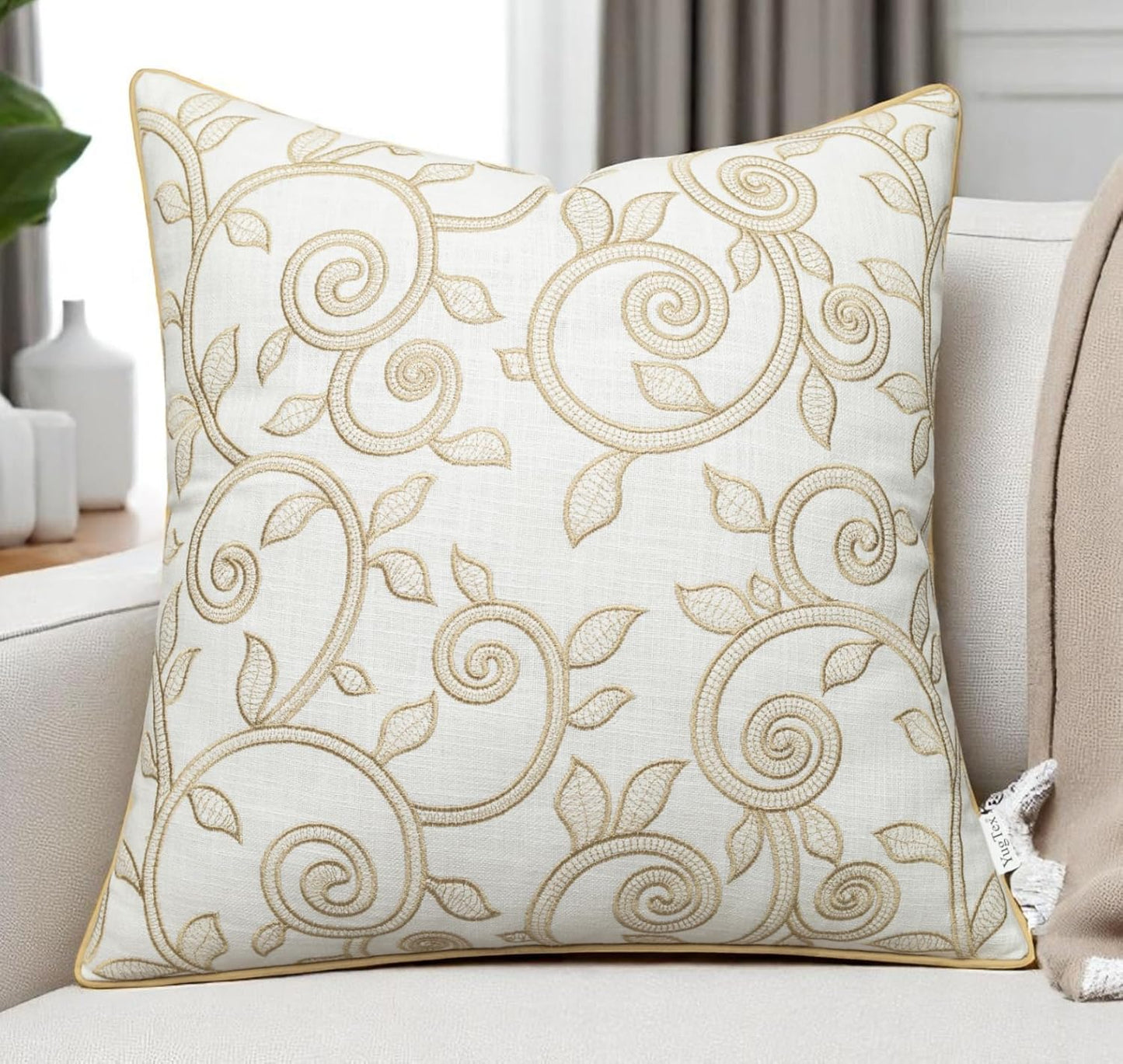 18x18 Inches, Maurice Scroll Embroiderd Decorative Square Accent Throw Pillow Cover - Sofa, Chair, Couch, Bedroom