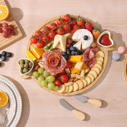 Hongsane Charcuterie Boards,Cute Bamboo Cheese Board,House Warming Gifts New Home,Wedding Bridal Shower Gift,Valentine Birthday Mother's Day for Women Mom,Round Meat Fruit Serving Tray Platter