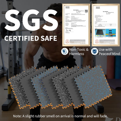 Garvee Exercise Equipment Mats 0.56" Thick 96 Sq ft Gym Flooring – 24 Tiles (24" x 24") Rubber Top with High Density EVA Foam, Interlocking Puzzle Workout Mats for Home Gym Exercise– Black/Grey