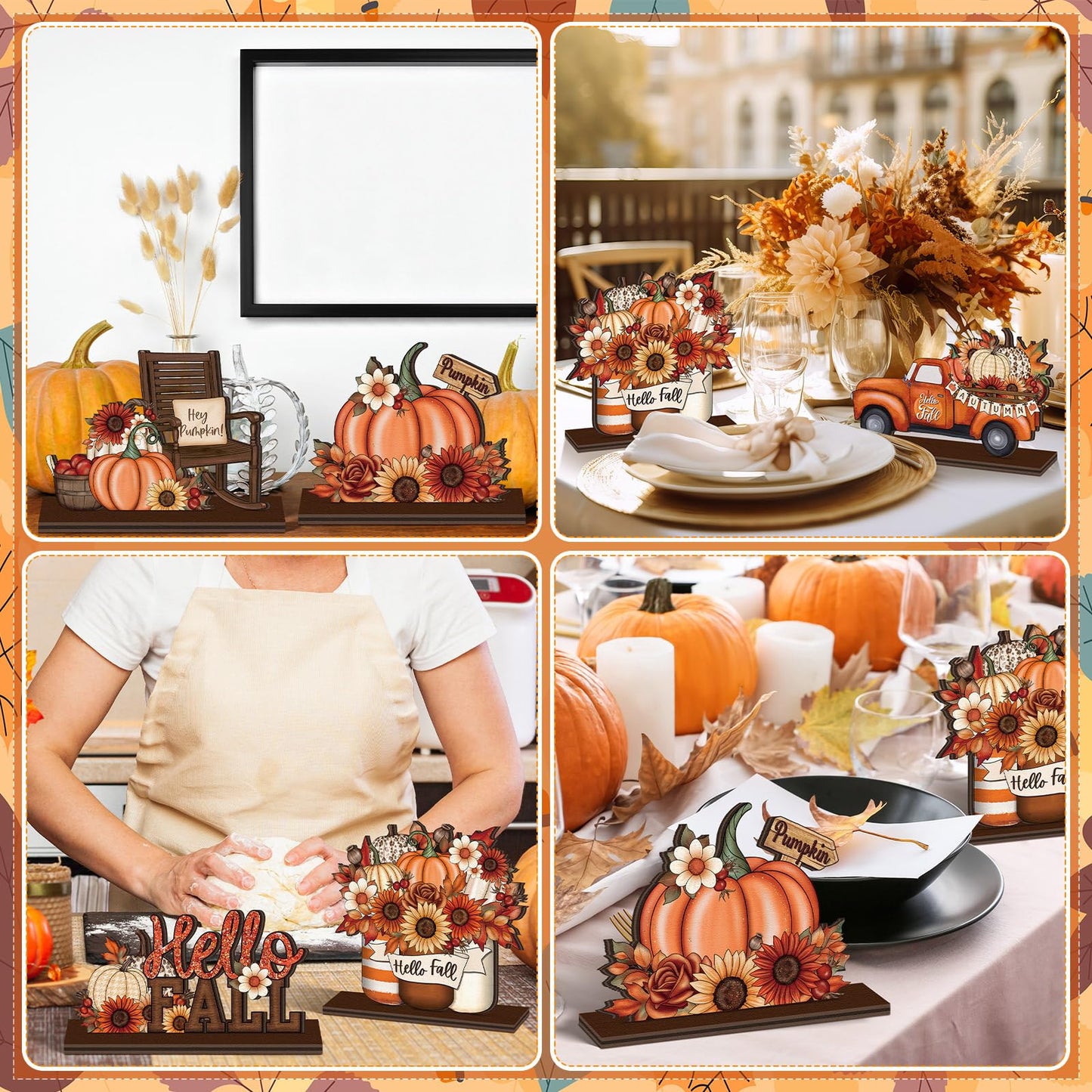 Yuntau 6 Pcs Thanksgiving Wooden Table Decorations Autumn Wood Tabletop Sign Centerpiece Rustic Decorations for Office Desk Farmhouse Home Kitchen Tiered Tray Decor Shelves Table Decorative