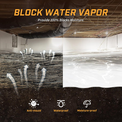 Crawl Space Vapor Barrier, 10mil Film, 10'x100', White Plastic Sheeting - Thick Plastic Sheeting, Heavy Duty Polyethylene Film, Drop Cloth Vapor Barrier Covering for Crawl Space, Garden, Basement