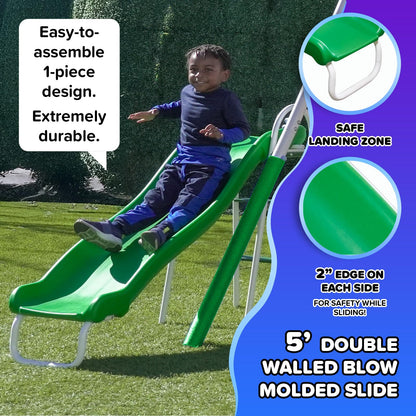 Sportspower Park Ridge Metal Swing Set for Ages 3-8, 2 Swings, Standing Swing, Roman Glider, Teeter Totter, 5ft Slide, 6.1ft Durable Steel Frame, Anchor Kit, 800lbs
