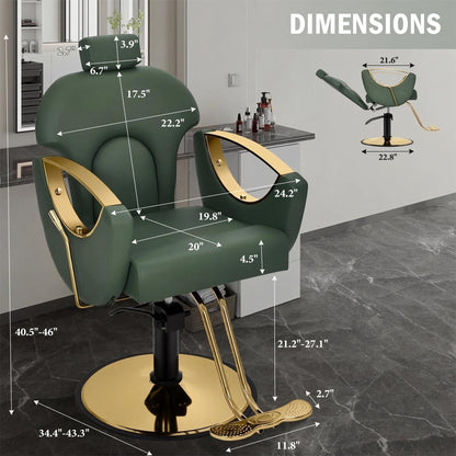 Tythical Salon Chair for Hair Stylist, 360° Swivel Reclining Barber Hair Styling Chair, Height Adjustable Spa Beauty Equipment for Home Barbershop, Green Gold