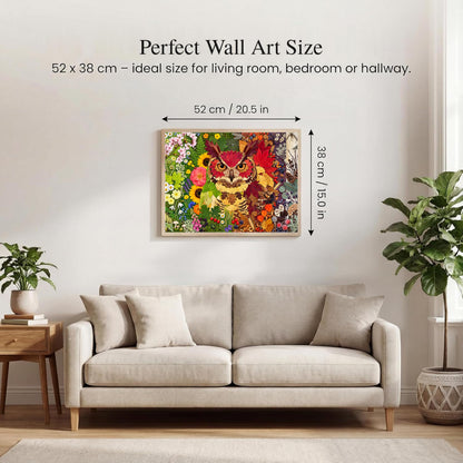 500 Piece Jigsaw Puzzle for Adults - Botanical Owl Four Seasons Pressed Flower Collage - Colorful Nature Art Style 20.5x15 in with Reference Poster - Unique Wall Art Gift