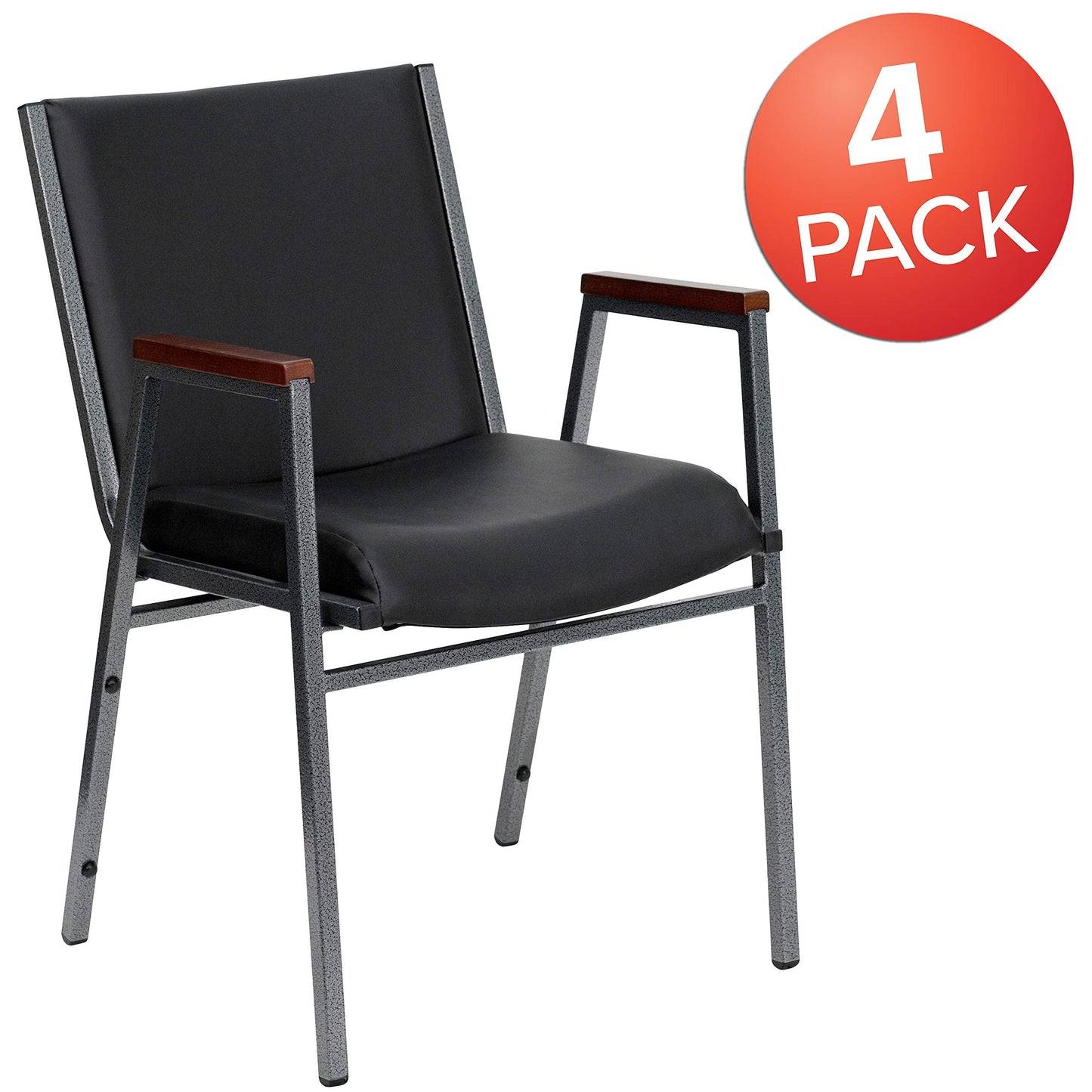 Flash Furniture 4 Pack HERCULES Series Heavy Duty Black Vinyl Stack Chair with Arms