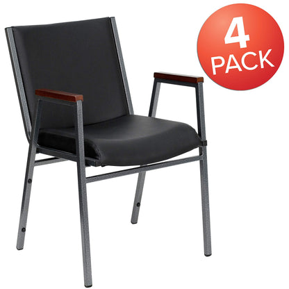 Flash Furniture 4 Pack HERCULES Series Heavy Duty Black Vinyl Stack Chair with Arms