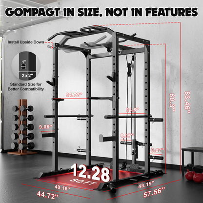 Goimu C1-V4 Power Cage, 2000LBS Squat Rack with LAT Pulldown, Multi-Function Weight Cage Strength Training Machine, Workout Cage with More Attachments for Home Gym Garage (C1-Pro Bk)