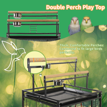 Sinopet 68.5" Extra Large Bird Cages for Parrots,Large Parrot Cages for Large Birds with playtop,Flight Bird Cages for Parakeets with Wheels,Metal cage for Birds,African Grey,Lovebird,Cockatoo,Conure