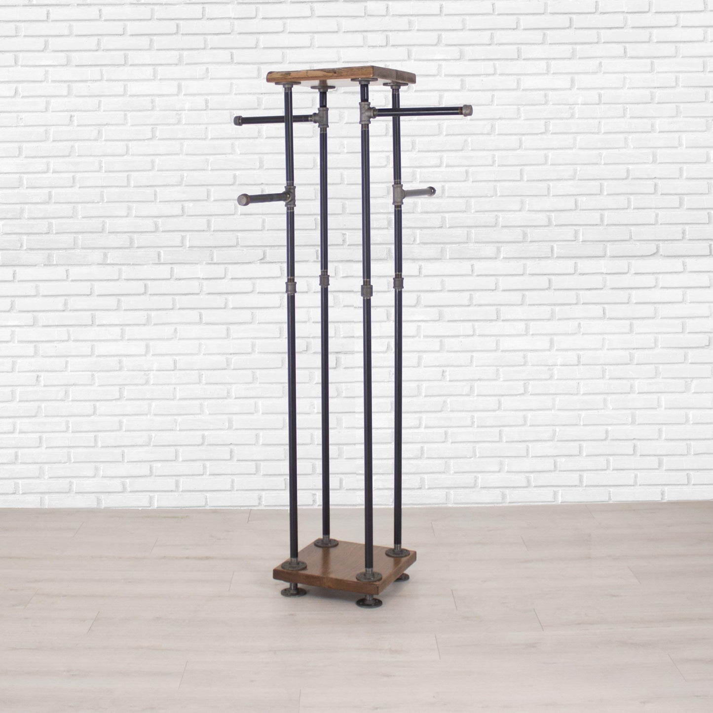William Roberts Vintage Industrial Pipe and Wood Clothes Rack 4-Way, Garment Rack, Clothing Rack, Closet Organizer, Clothing Storage and Display