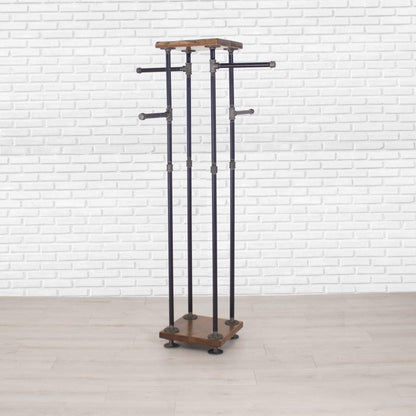 William Roberts Vintage Industrial Pipe and Wood Clothes Rack 4-Way, Garment Rack, Clothing Rack, Closet Organizer, Clothing Storage and Display
