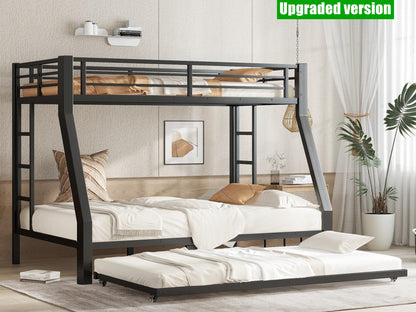 NOAHLEO Stronger & Safer Heavy Duty Metal Twin Over Full Bunk Bed with Twin Trundle for Adults Teens, More Stable Thickened Steel Bunkbed (Twin Over Full Bunk Bed with Twin Trundle)