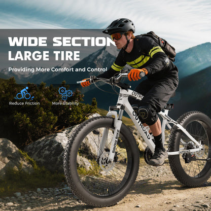 Incbruce 26 Inch Fat Tire Mountain Bike, High Carbon Steel Frame, 21 Speed MTB with Dual Disc Brakes for Men/Women/Adults (White)