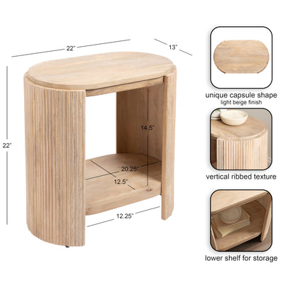 Kate and Laurel Cakora Modern Capsule Ribbed Mango Wood Side Table, 22 x 13 x 22, Light Natural, Boho Decorative Two-Tier End Table for Use as a Bedroom Nightstand or Living Room Plant Stand