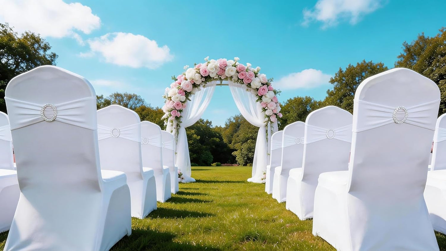 Skiennix White Spandex Chair Sashes - Pack of 50 Stretch Bands for Weddings & Events