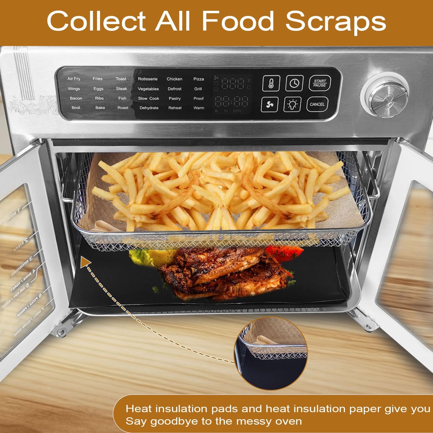 5-Piece Air Fryer Accessories Set for Emeril Lagasse 26QT, Includes Baking Pan, Air Fryer Basket, Rack, 2 Non-Stick Mats & 100 Parchment Papers, Stainless Steel Bakeware Set