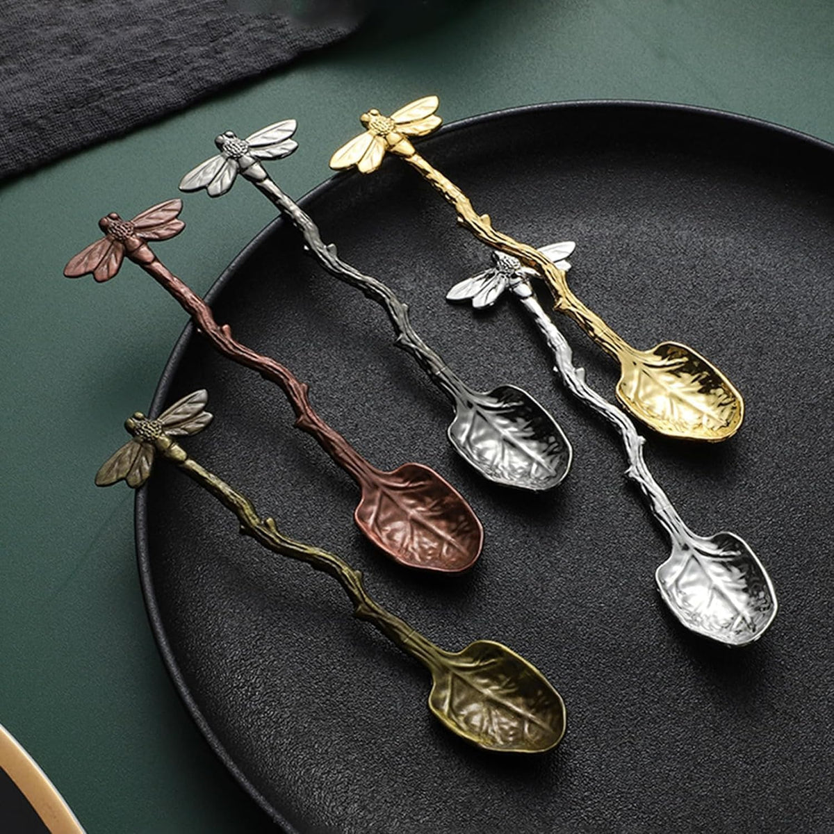 Gold Retro Dragonfly Spoon, Stainless Steel Coffee Teaspoon, Creative Sugar Spoon for Kitchen