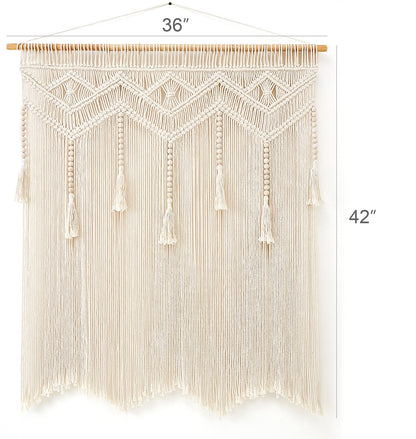 Mkono Macrame Wall Hanging Large Boho Decor Woven Wall Tapestry Chic Art Tassel Christmas Decoration for Backdrop over Bed Bedroom Nursery Dorm Classroom, Including Hanging Rod, 33''W x 42''H