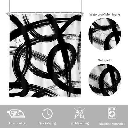 Newsely Black & White Abstract Shower Curtain - Modern Minimalist Design | 60" x 72" Waterproof Bath Decor
