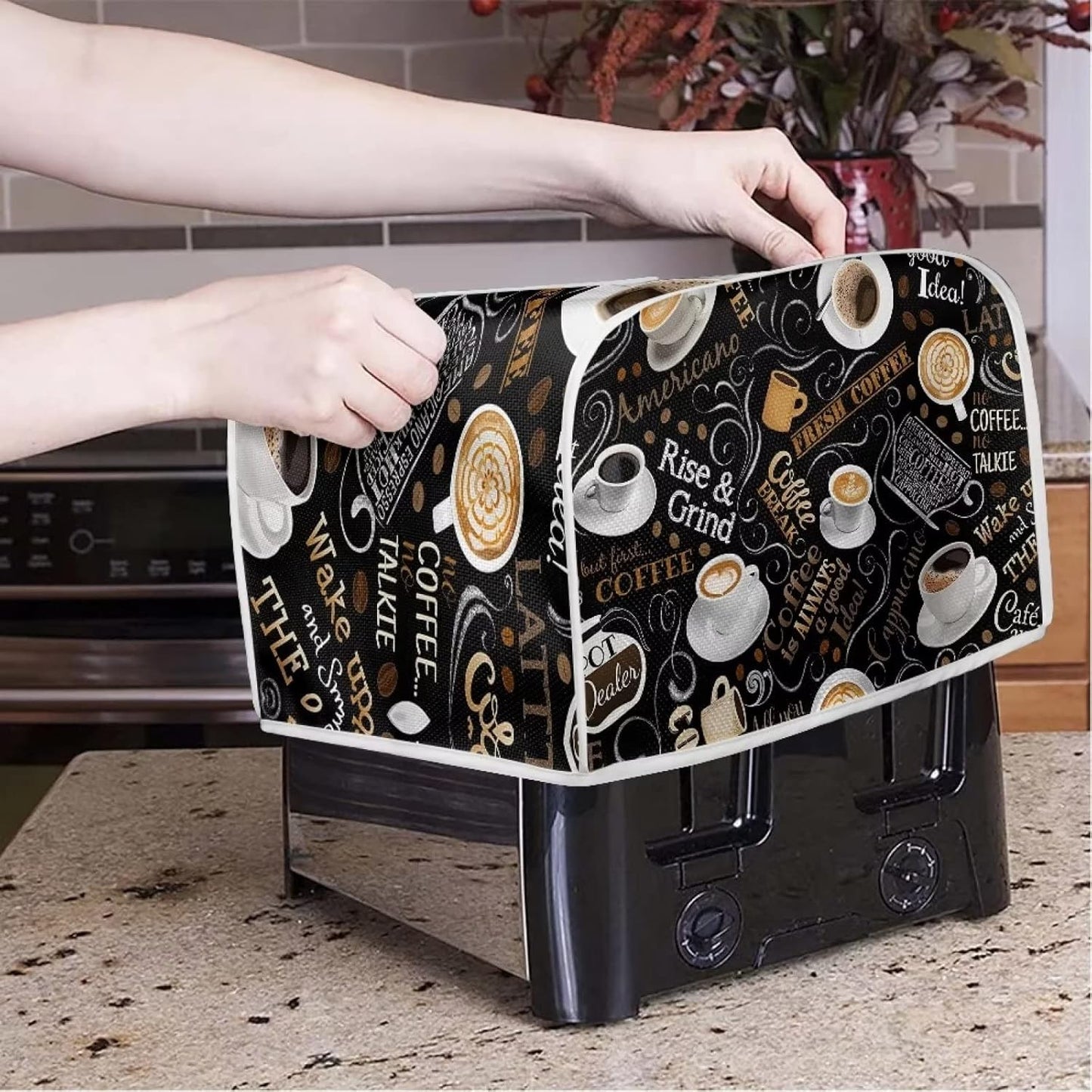 AFPANQZ Coffee Print Kitchen Toaster Covers Universal 2 Slice Bread Toaster Cover Protection
