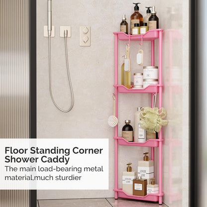 Orimade Rustproof 4 Tier Floor Standing Corner Shower Caddy Organizer, Plastic Metal Shelf Rack for Bathroom