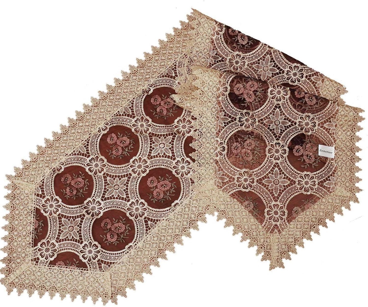 16 72 Inch Simhomsen Embroidered Vintage Floral Lace Burgundy Table Runner