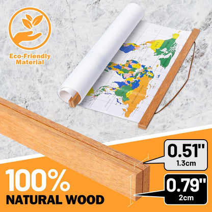 Magnetic Poster Hanger Kit for Walls, 37" Teak Wood, 37x28, 37x40, 37x25, Dowel Scroll Hanger for Artwork
